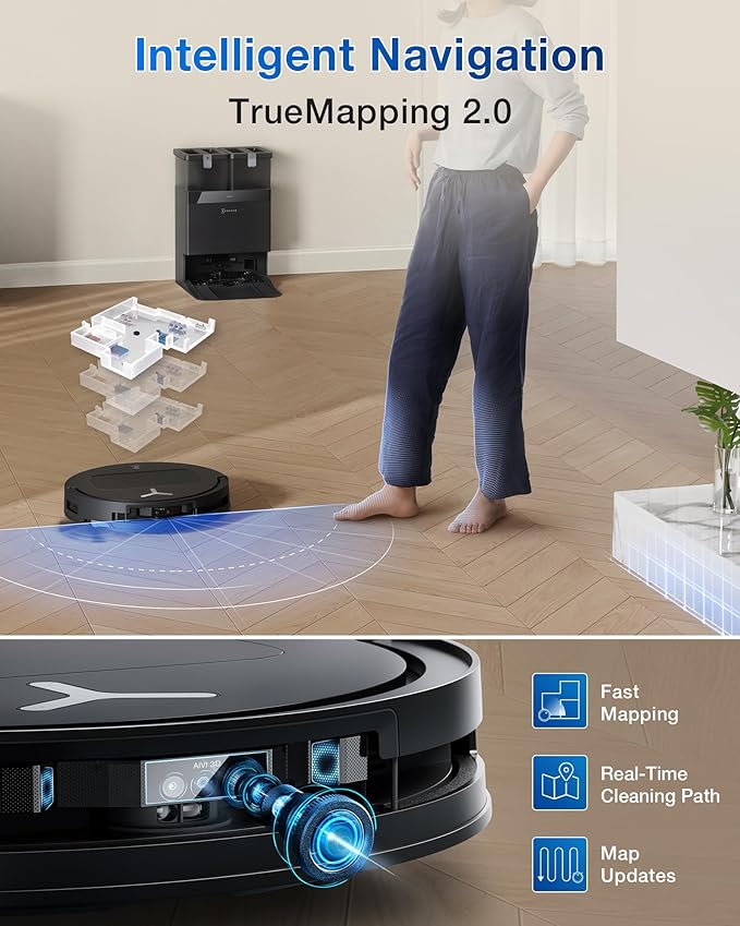 ECOVACS DEEBOT T50 Omni Robot Vacuum and Mop, 3.19” Ultra-Slim, 15,000Pa Suction, ZeroTangle 2.0, TruEdge Edge Cleaning, AIVI 3D Obstacle Avoidance, Auto Mop Wash & Dry, Self-Emptying-Ruum Studio Home
