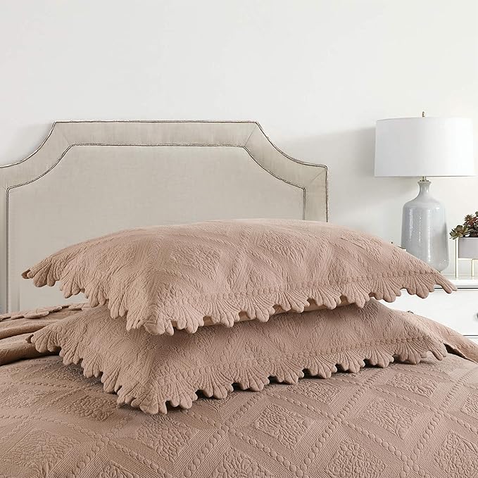 MarCielo 3-Piece 100% Cotton Oversized Bedspread Lightweight Quilt Coverlet Embroidery Farmhouse Bedding Set (TK Pale Taupe Camel, Oversized Queen (100"x106"))-Ruum Studio Home
