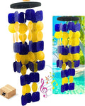 Bellaa 24889 Wind Chimes Outdoor, Garden Decorations, Musical, Indoor/Outside Windchimes, Beach, Ocean Breeze, Gifts for Mom, Gift for All Occasions, Capiz Sea Glass Shells Wood Yellow Blue-Ruum Studio Home