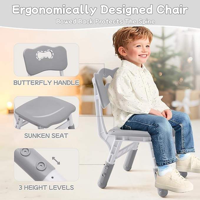 Toddler Table and Chair Set, Height Adjustable-Upgrade Kids Table and 2 Chairs for Ages 3-8, Multi-Activity Toddler Play Table with Graffiti Desktop for Home/Daycare/Classroom-Ruum Studio Home