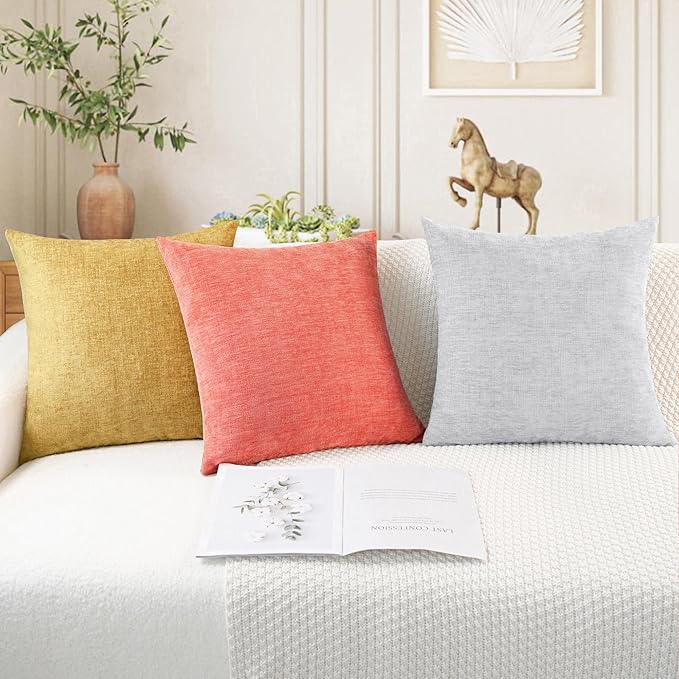 CaliTime Throw Pillow Covers Decorative 18 X 18 Inches Pack of 4 Cozy Chenille Cushion Cases for Couch Sofa Bed Living Room Home Living Coral-Ruum Studio Home