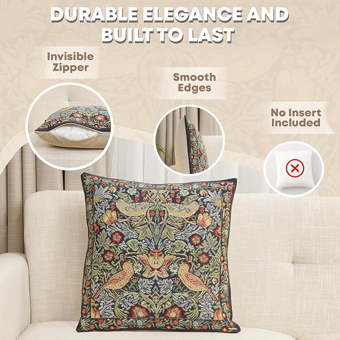 Charlotte Home Furnishings Throw Pillow Covers 16x16 in, Blue Strawberry Decorative Couch Pillow Covers, Boho European Tapestry Cushion Cases, Living Room Cozy Home Decor, Jacquard Woven Soft Cotton-Ruum Studio Home