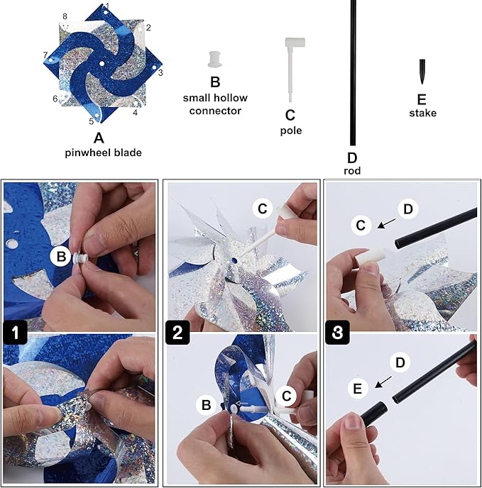 Hausse 10 Pack Reflective Pinwheels, Extra Sparkly Pinwheel, Bird Repellent Devices Deterrent to Scare Birds Away from Yard Patio Farm, Blue & Silver-Ruum Studio Home