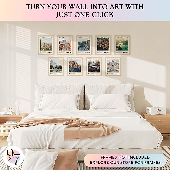 97 Decor Vintage Travel Wall Decor - Around World Travel Wall Art, Trendy City Wall Art Prints, Retro New York Europe Aesthetic Destination Pictures (8x10 Unframed)-Ruum Studio Home