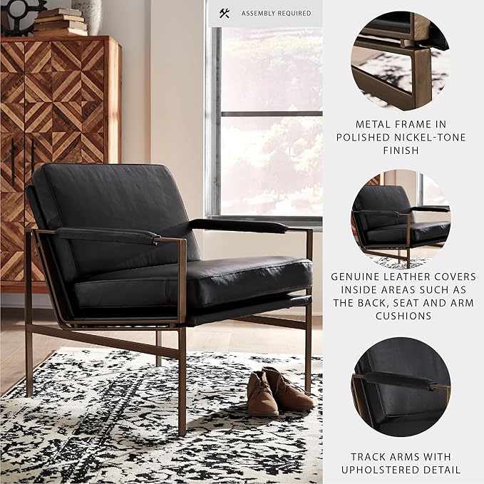 Signature Design by Ashley Puckman Mid-Century Modern Leather Accent Chair, Black-Ruum Studio Home