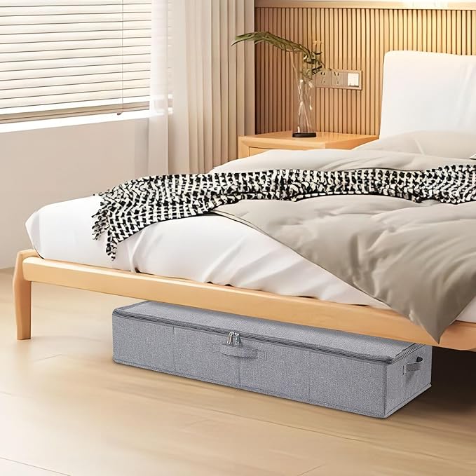 Under the Bed Storage Bins, 31.5 x 15.7 x 5.9 Inch Closet Organizers with Reinforced Handles for Blanket, Sheets, Pillows, Towels, Shoes, Grey, 2 Pack-Ruum Studio Home