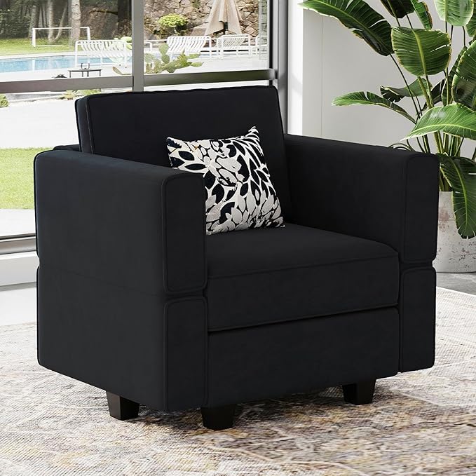Belffin Modular Sectional Arm Accent Chair with Storage Seat Velvet Armchair Single Sofa Club Chair Black-Ruum Studio Home