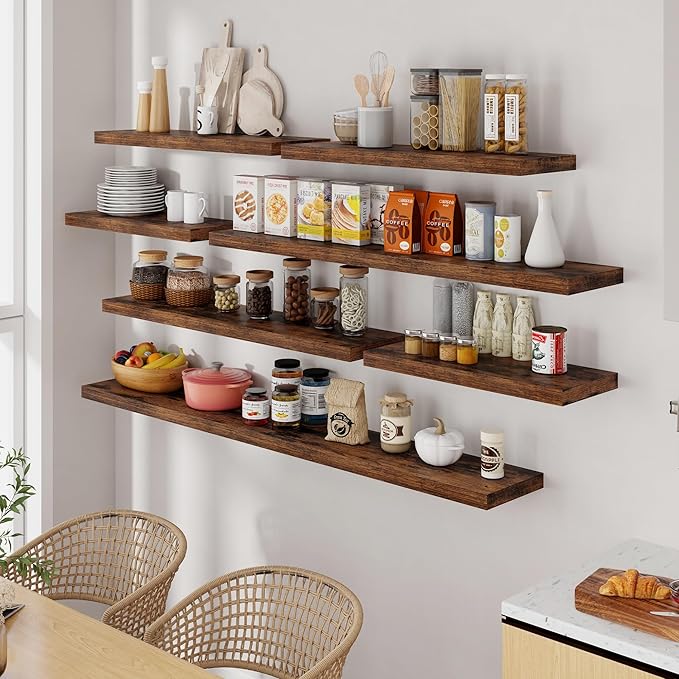 55 Inch Floating Shelves Set of 2, Rustic 55 x 9 Floating Shelf for Wall, 9 Inch Deep Wall Shelves Invisible Bracket, Large Deep Shelving for Bedroom, Kicten, Living Room, Rustic Brown Color-Ruum Studio Home