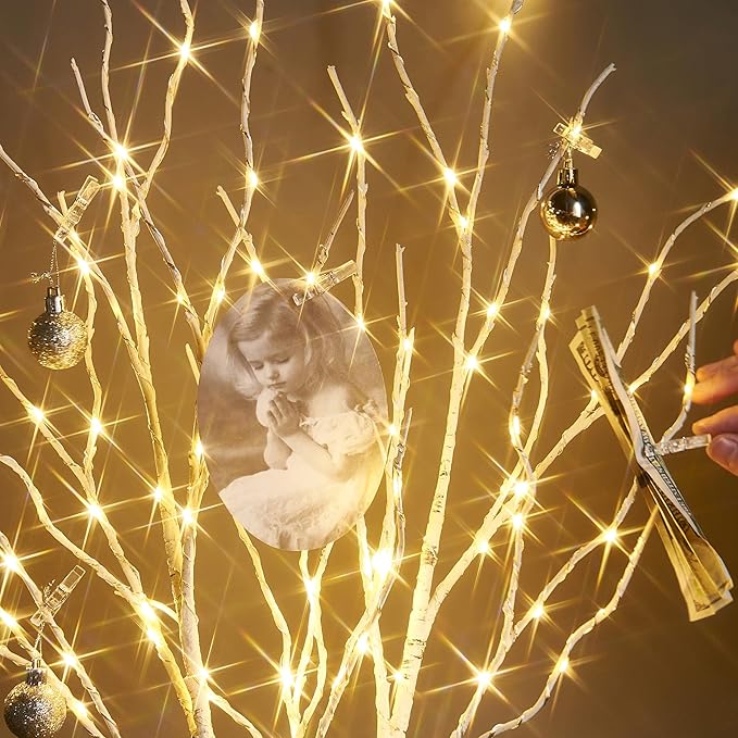 Fudios Lighted Branches Plug in 32IN 200 LED Mantle Winter Decor, White Twig Branch Lights for Christmas Holiday Party Indoor Outdoor-Ruum Studio Home