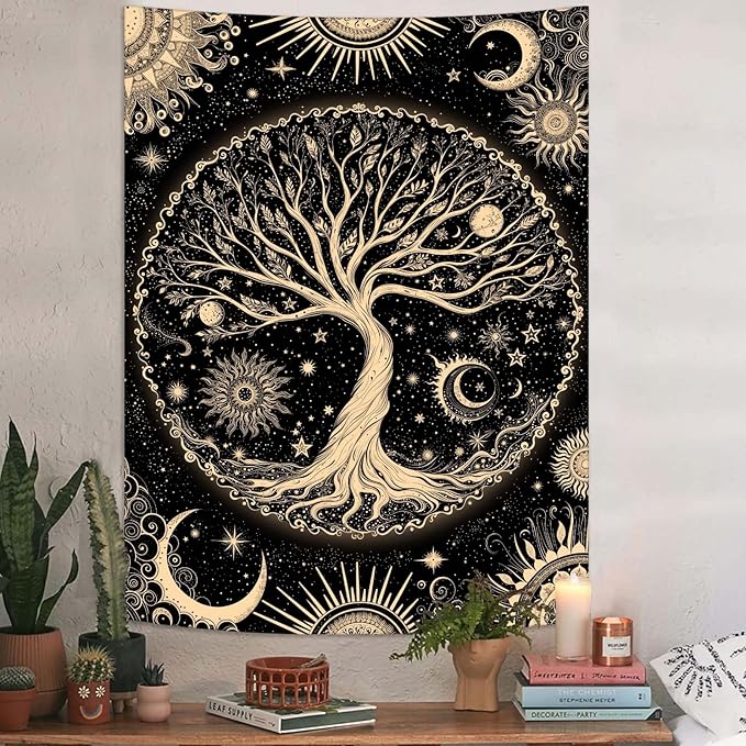 Lunerfex Tree of Life Tapestry Starry Sky Wall Tapestry, Vintage Tapestries for Bedroom Ceiling Tapestries Wall Hanging for Bedroom Living Room Decor Tree-3 44"x60"-Ruum Studio Home