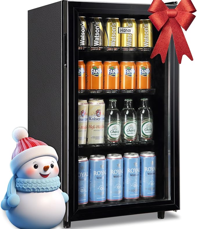 WANAI Mini Fridge Cooler 125Cans Beverage Refrigerator Glass Door Beverage Cooler for Beers Wine Juicer Adjustable Shelves LED Lights for Home, Office or Bar-Ruum Studio Home