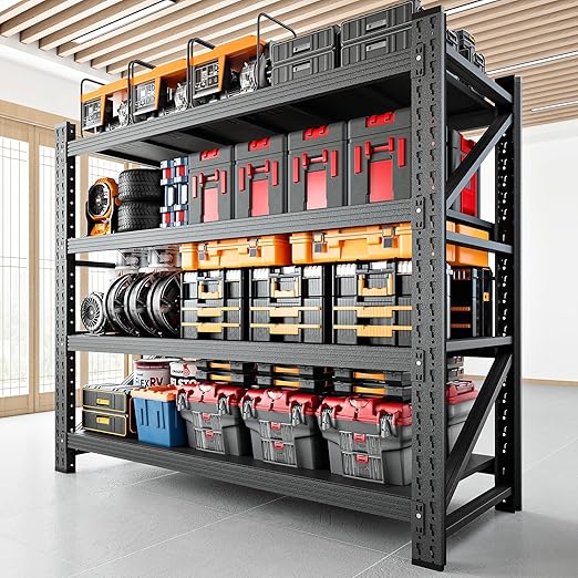 3000LBS Storage Shelves,48" W Garage Shelving Heavy Duty Metal Adjustable Garage Shelves, Shelving Units Industrial Shelving for Warehouse,48" W x 24" D x 69" H,Black-Ruum Studio Home