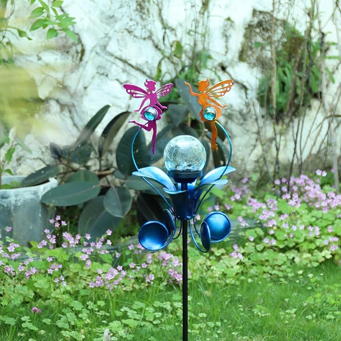 VCUTEKA Solar Lights Outdoor Metal Garden Stake Waterproof Crackle Glass Globe Garden Decor Fairy for Pathway, Lawn, Patio, Yard-Ruum Studio Home