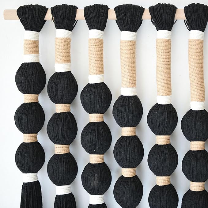 Macrame Wall Hanging Boho Wall Decor Black Fiber Yarn Wall Art Handmade Cotton Spherical Knot for Living Room Bedroom Nursery Office Home Decor27" W x 33" L-Ruum Studio Home