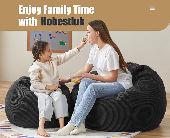Hobestluk 3.5FT Bean Bag Chair Adult Bean Bag Chair Large Bean Bag Chair with Filler Included Teardrop Bean Bag with Removable Cover for Bedroom Living Room - (Large, Black)-Ruum Studio Home