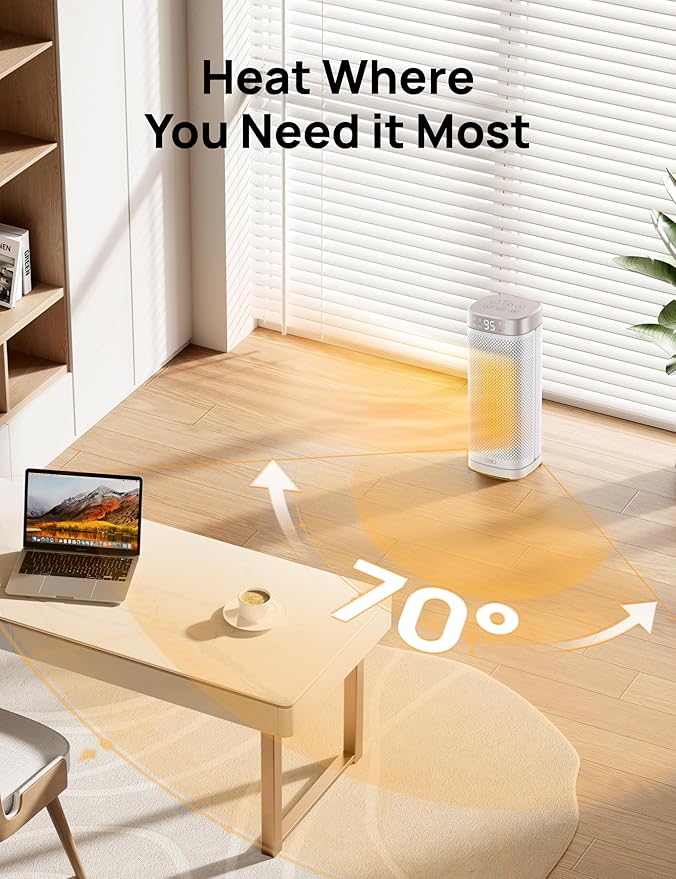 Dreo Space Heaters for Indoor Use, 1500W Fast Heating Portable Heaters with Remote, Large PTC Ceramic Electric for Bedroom, 12H Timer, 70° Oscillation, Overheat Protection, Safety Heat for Home Office-Ruum Studio Home