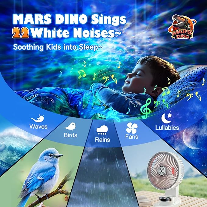 Dinosaur Baby Sound Machine Night Light Projector, 22 White Noise Machine Baby 5.3 Bluetooth Speaker, 196Color Remote Control | Toddler Night Light for Kids, Boy Gift Dinosaur Decor Galaxy Light-Ruum Studio Home