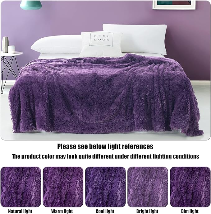 GONAAP Fuzzy Faux Fur Throw Blanket Queen Size Purple Super Soft Cozy Plush Fuzzy Shaggy Blanket for Couch Sofa Bed (Purple, Queen(90"x90"))-Ruum Studio Home