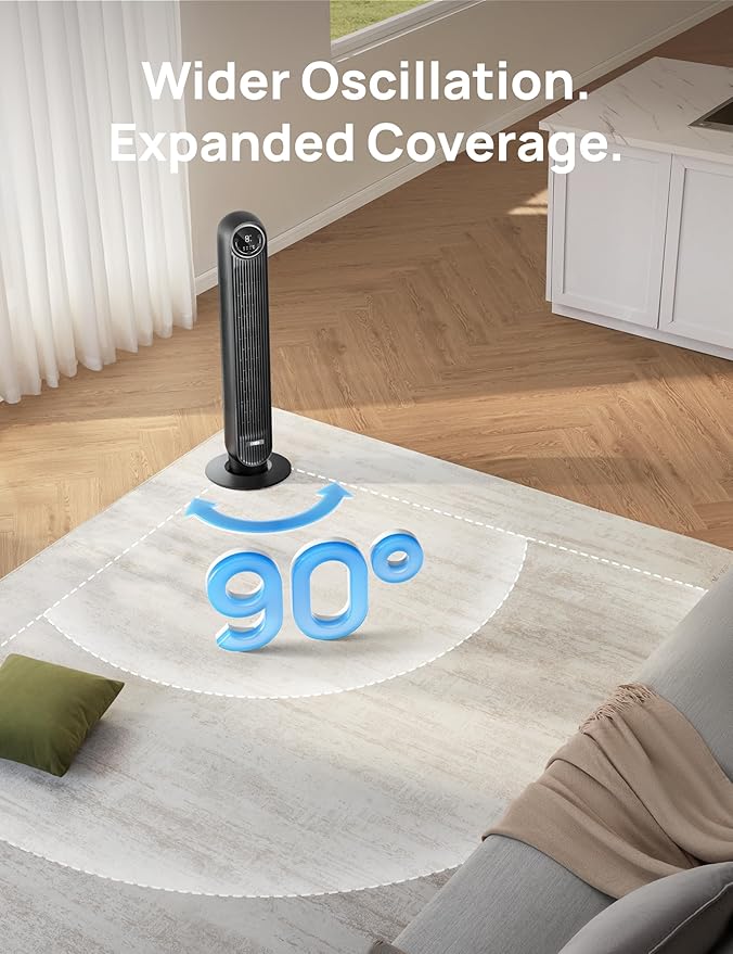 Dreo Tower Fan for Bedroom, Smart Oscillating Quiet Floor Fans, Standing Bladeless Fan with Remote and WiFi Voice Control, 4 Modes, 4 Speeds, 8H Timer, 28dB, Works with Alexa/Google-Ruum Studio Home