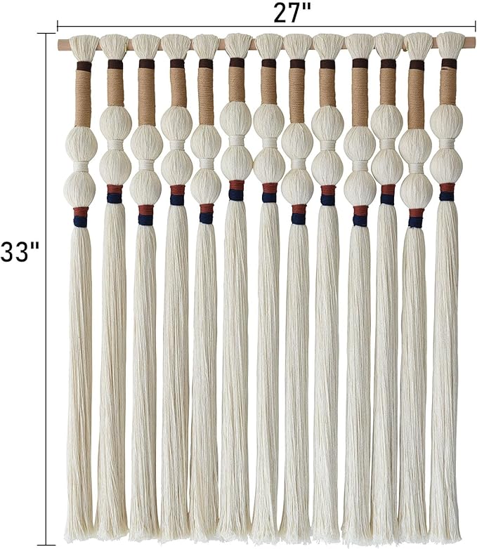 Macrame Wall Hanging Boho Wall Art Handmade Spherical Knot Design with Tassel Fringe, Boho Decor for Bedroom Living Room, for Home Decoration 27" W x 33" L-Ruum Studio Home