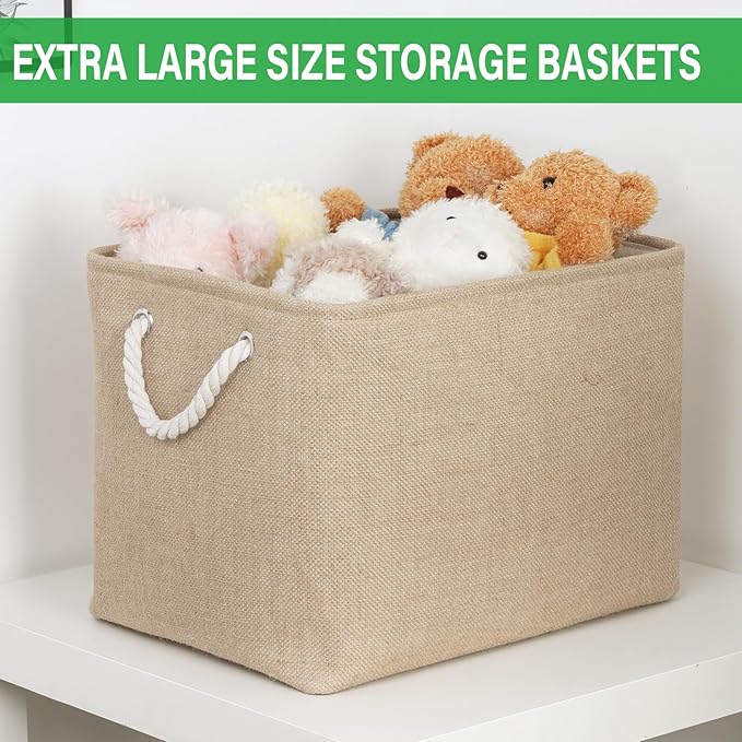 Bidtakay Fabric Storage Baskets for Shelves 3 Pack Large Storage Bins for Organizing Linen Collapsible Organizer for Closet-Flaxen-Ruum Studio Home