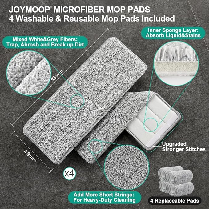 JOYMOOP Mop and Bucket Set, Dust Mops for Floor Cleaning, Wall Mop with 4 Microfiber Mop Head Replacement-Ruum Studio Home
