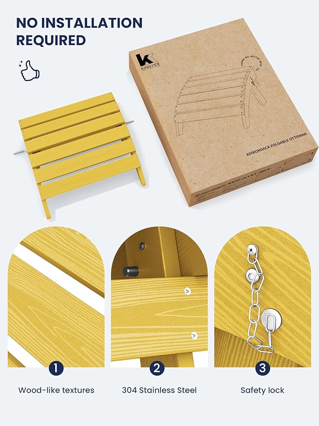 KINGYES Folding Adirondack Ottomans Set of 2 for Adirondack Chair, Yellow-Ruum Studio Home