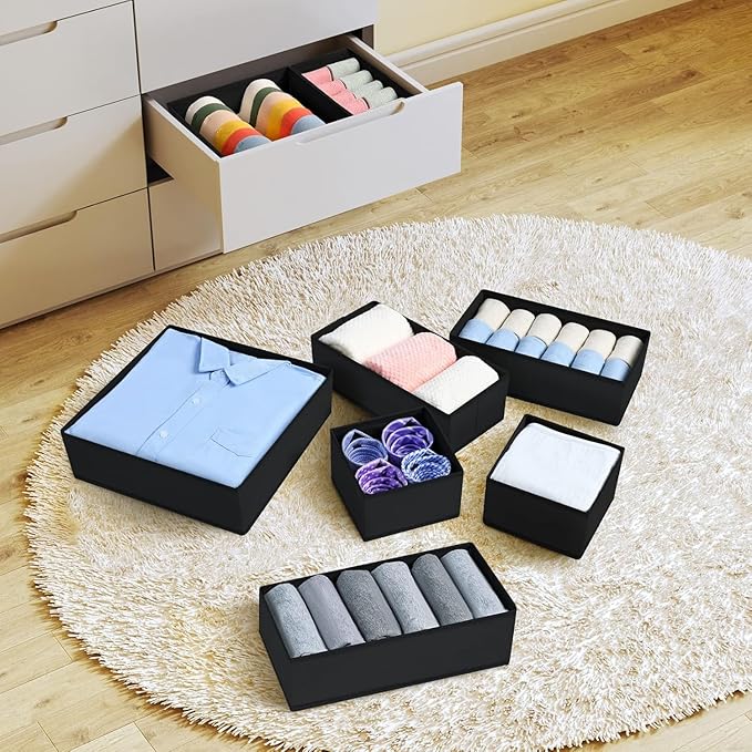 DIMJ Drawer Organizer 15 Pack - Foldable Baby Organizers and Storage & Dresser Organizer for Nursery, Bedroom, Closet - Nursery Organization Dresser Dividers for underwear, Sock,Bra, Belt, Tie，Black-Ruum Studio Home
