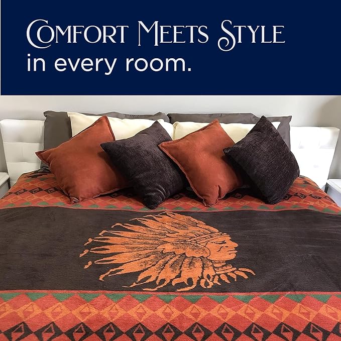 Beacon Blankets Southwestern Chief Henry Native American Design Throw - 90" x 90" Blanket Only - Premium Plush Blanket Can be Used for Queen or King Size Bed-Ruum Studio Home