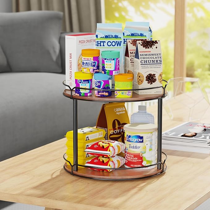 12.4" Lazy Susan Organizer 2 Tier - Rotating Spice Rack, Wooden Spinning Spice Holder for Inside Cabinet, Pantry, Kitchen, Countertop, Bathroom and Vanity, Versatile Storage-Ruum Studio Home