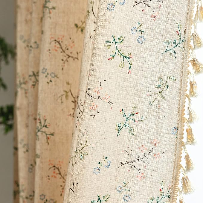 Sutuo Home Florals Boho Farmhouse Curtains, Semi-Blackout Drape Bohemian Window Treatment Cotton Linen Panel with Tassels for Bedroom Living Room, Rod Pocket, 1 Panel 59" W x 84" L-Ruum Studio Home