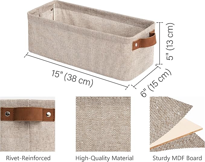 StorageWorks Narrow Storage Bins, Small Basket for Closet and Shelves, Fabric Organizer with Handles, Toilet Paper Storage, Brown and Beige, 2-Pack-Ruum Studio Home
