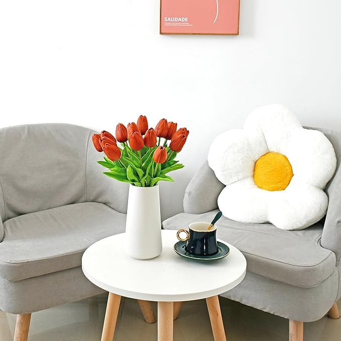Mandy's Artificial Tulips 20 Stems Dark Orange PU Faux Flowers for Wedding Home Decor 13.5 Inch-Ruum Studio Home