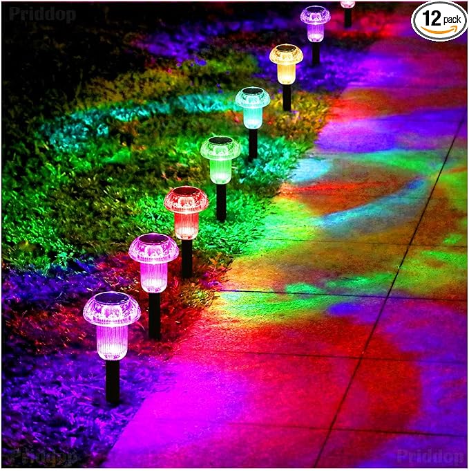 Solar Lights Outdoor Pathway Waterproof 12 Pack Color Changing LED Acrylic Mushroom Decorative Garden Lights for Yard Landscape Patio Outside Christmas Decorations-Ruum Studio Home