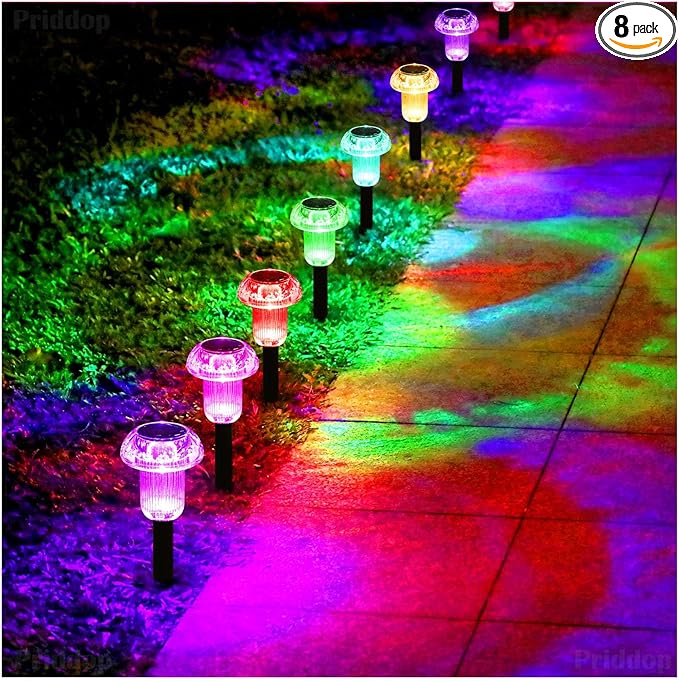 Solar Lights Outdoor Pathway Waterproof 8 Pack Color Changing LED Acrylic Mushroom Decorative Garden Lights for Yard Landscape Patio Outside Christmas Decorations-Ruum Studio Home