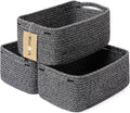Small Storage Baskets for Organizing | Closet Organizer Bins | Shelf Toy Basket | Woven Rope Baskets | Cube Decorative Box | Shallow Basket | 13x8.5x5.1” | 3 Packs Dark Gray-Ruum Studio Home