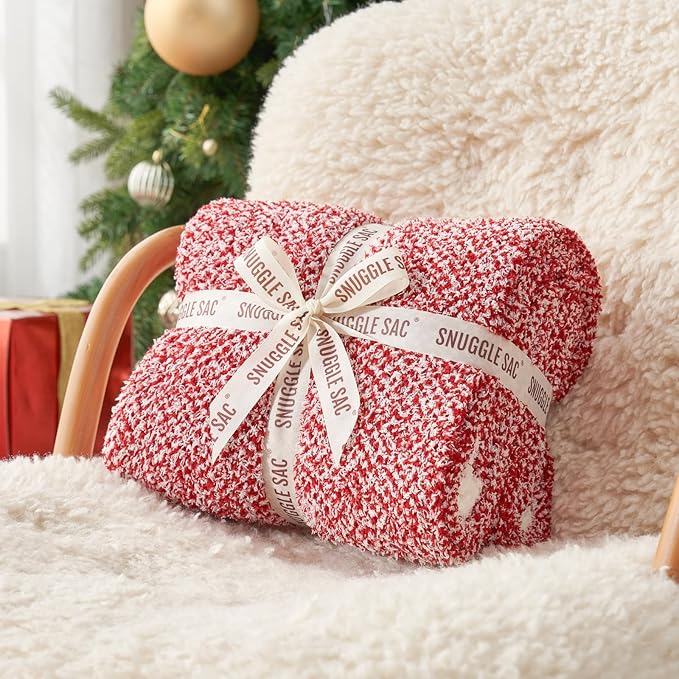Snuggle Sac Red Throw Blanket for Couch, Super Soft Warm Christmas Red Blankets Cozy Knit Fuzzy Plush Lightweight Throws for Sofa, Bed, Camping, Heather Red, 50x60 inches-Ruum Studio Home