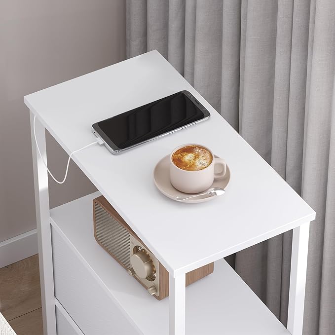 TUTOTAK Narrow Night Stand, Slim End Table, Tall Side Table with 3 Fabric Drawer, Small Bedside Table with Storage, Set of 2, for Living Room, Bedroom, White TB01BW072-Ruum Studio Home
