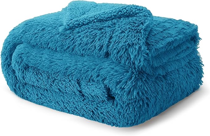 Bedsure GentleSoft Fluffy Bright Blue Blankets Queen Size for Bed, Thick Sherpa Faux Fur Fleece Fuzzy Plush Winter Warm Soft Queen Blankets, Bedroom Decor Blue Cozy Gifts for Women Men, 90x90-Ruum Studio Home
