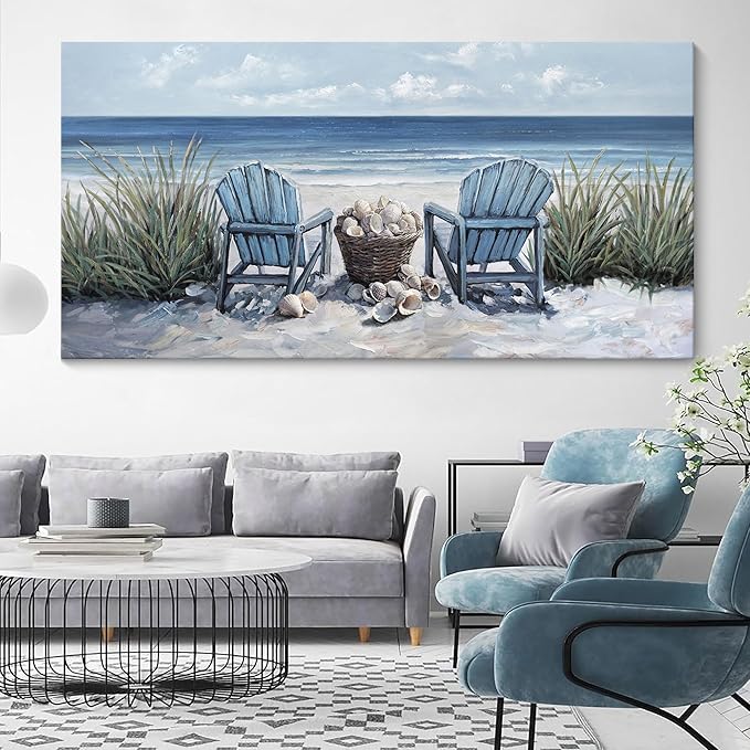 HGUAOA Coastal Wall Art - Large Landscape Wall Pictures for Living Room, Bedroom Pictures, Ocean Beach Artwork, Blue Wall Art, Above Bed Decor, Coastal Landscape Wall Decor, Beach Pinting-Ruum Studio Home