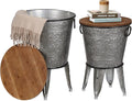 Rustee Rustic Storage Farmhouse Accent Side Table,Antique Galvanized Metal End Coffee Cocktail Table Box Bin with Round Wooden Lid Set of 2 (Galvanized),HC2009WT,One size-Ruum Studio Home
