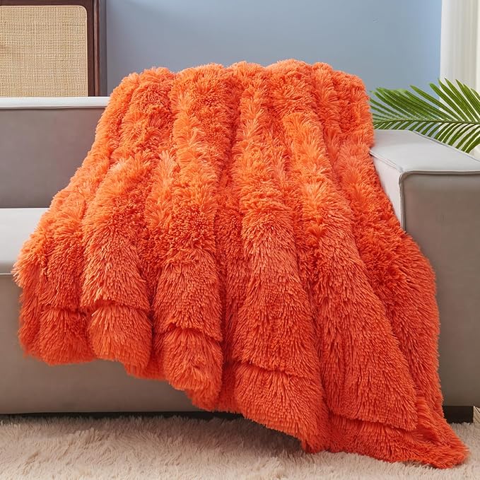 GONAAP Fuzzy Faux Fur Throw Blanket Twin Size Orange Super Soft Cozy Plush Fuzzy Shaggy Blanket for Couch Sofa Bed (Orange, Twin(60"x80"))-Ruum Studio Home