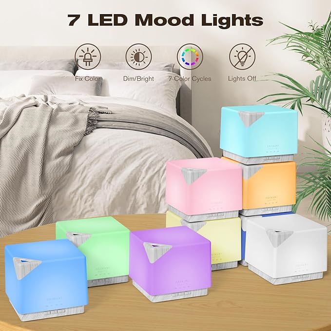 ASAKUKI 700 ml Premium Essential Oil Diffuser, 5 in 1 Ultrasonic Aromatherapy Fragrant Oil Vaporizer Humidifier, Timer and Auto-Off Safety Switch, 7 LED Light Colors-Ruum Studio Home