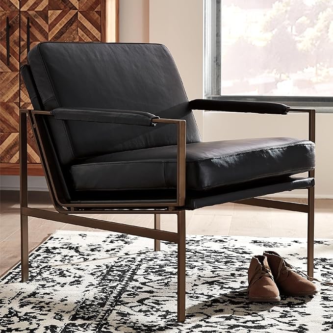 Signature Design by Ashley Puckman Mid-Century Modern Leather Accent Chair, Black-Ruum Studio Home