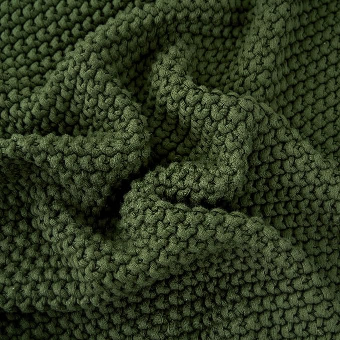 Longhui bedding Chunky Cable Knit Throw Blanket Lightweight Olive Green 100% Organic Cotton Blanket for Sofa Couch Bed Baby Nursery, Rustic Shabby Chic Modern Farmhouse, 51” x 63” Give Laundering Bag-Ruum Studio Home