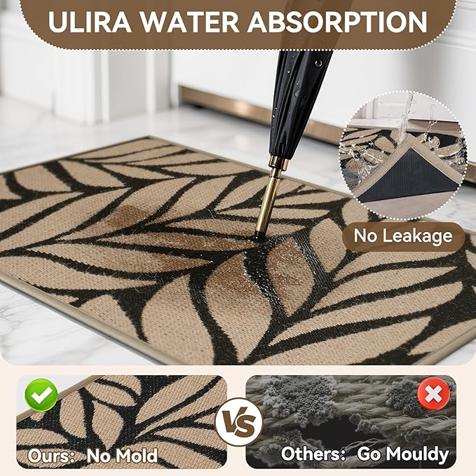 Front Door Mat Indoor Outdoor Entrance, 17''x30'' All-Season Waterproof Welcome Mat, Heavy Duty Non-Slip Rubber Backing, Patio Porch Doormat, Low Profile, Trap Dirt and Moisture, Brown-Ruum Studio Home