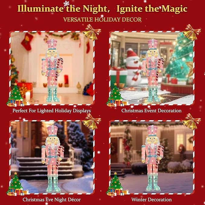 61Inch Nutcracker Christmas Decor Outdoor with LEDs 5 Feet Lighted Large Nutcracker Lighted Christmas Decorations Outdoor with Stakes & Zip Ties for Xmas Yard, Porch, Lawn-Ruum Studio Home