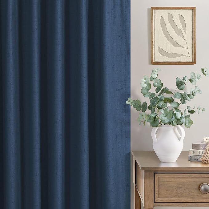 Navy Blue Blackout Curtains 108 Inches Long 2 Panel Large Window Back Tab Pleated Heavy Thick Linen Insulated Thermal Curtains Summer Heat Blocking Light Weight Black Out Drapes for Sliding Glass Door-Ruum Studio Home
