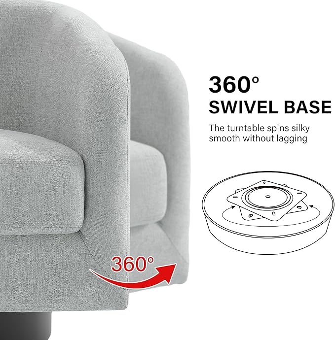 Swivel Barrel Accent Chair, Modern Round Chenille Fabric Arm Chair for Living Room, Bedroom, Comfy Club Reading Chairs for Adults（Chenille Fabric, Light Grey, Set of 2-Ruum Studio Home