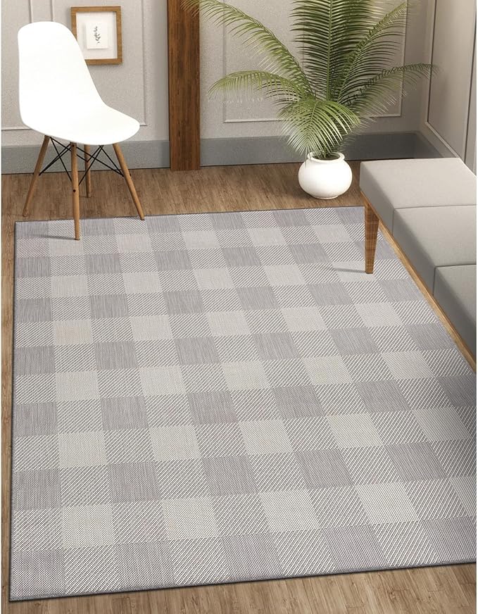 CAMILSON Outdoor Rug - Modern Area Rugs for Indoor and Outdoor Patios, Kitchen and Hallway mats - Easy Cleaning Non Shedding Washable Outside Carpet (5x7, Buffalo - Grey/White)-Ruum Studio Home